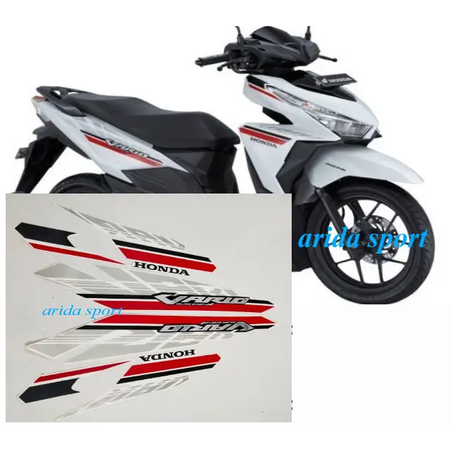 Stiker striping motor vario techno 125 led fi iss 2017 2018 putih merah lis body motor vario 0