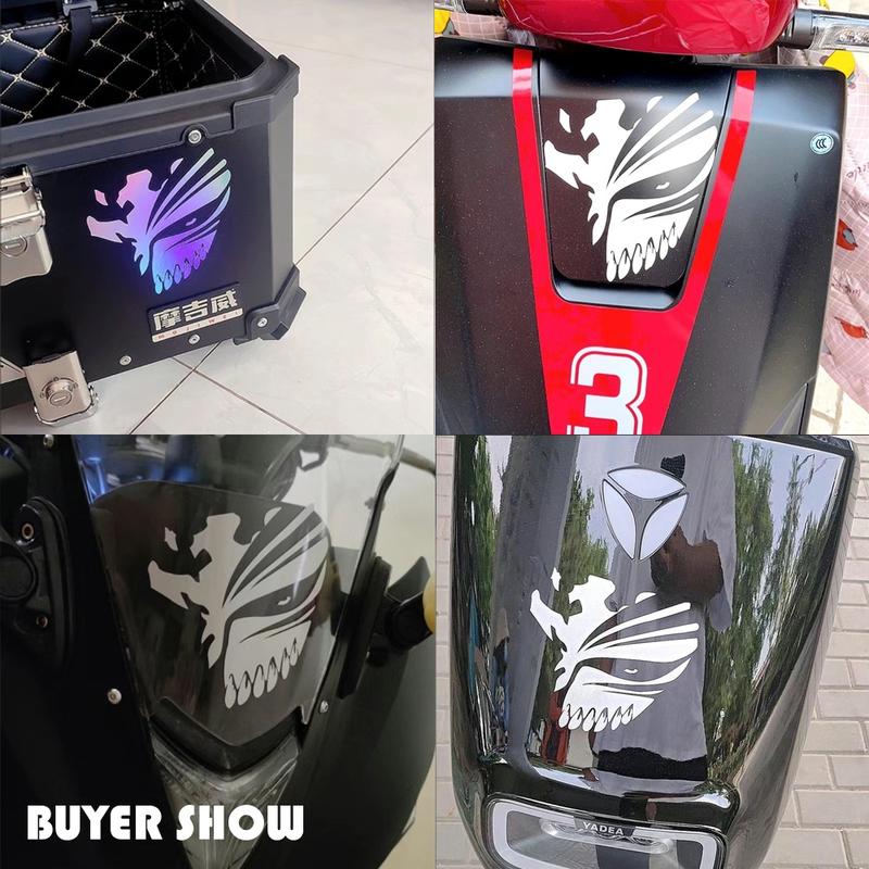 Product Introduction of Death Mask Reflective Car Sticker JDM Japanese Anime Kurosaki ichigo Sticker Decor Helmet Motorcycle Scooter Auto Body Window Fuel Tank Cap Rear Trunk Decal Accessories 17