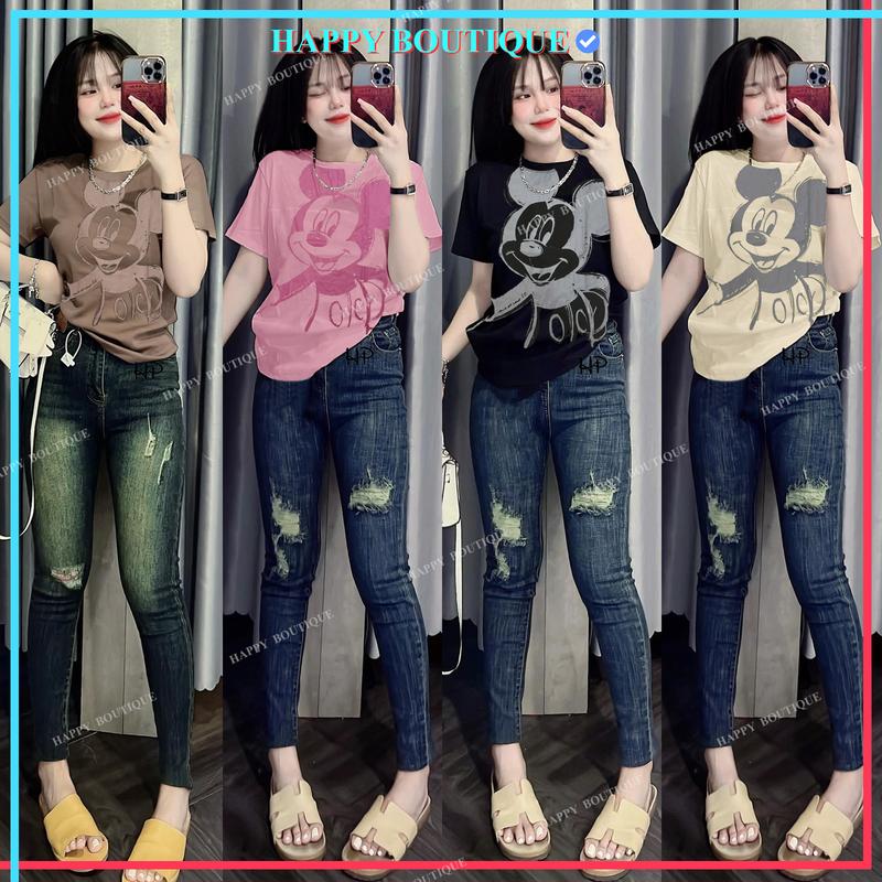 Áo Thun Dáng Vừa Nữ B18 Form 40~60kg Vải BORIP Cotton Mềm Mịn Co Dãn 4 Chiều CHUỘT MK Top Women aonuxinh Màu Trắng