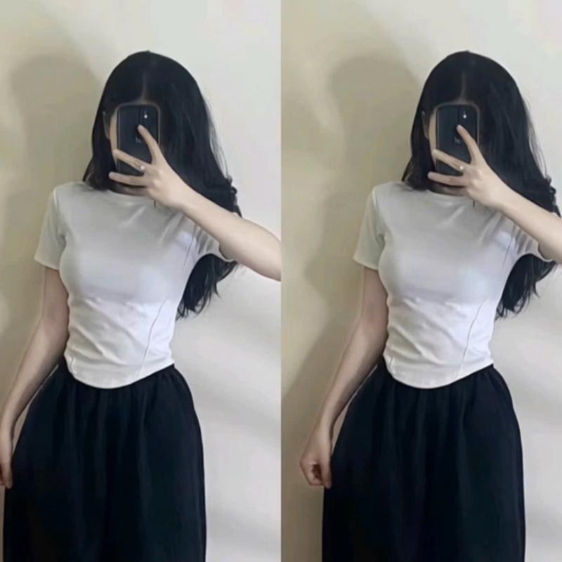 Áo thun nữ vạt bầu chiết 2 ly lạ mắt tay ngắn cổ tròn size dưới 53kg mã q90