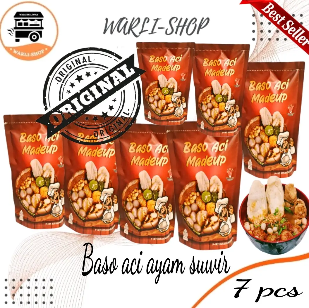 paket 7 pack baso aci ayam suwir baso aci chili oil baso aci instan siap saji baso aci madep Food Makanan Seblak Tahu Pedas Kuah Bawang Sambal