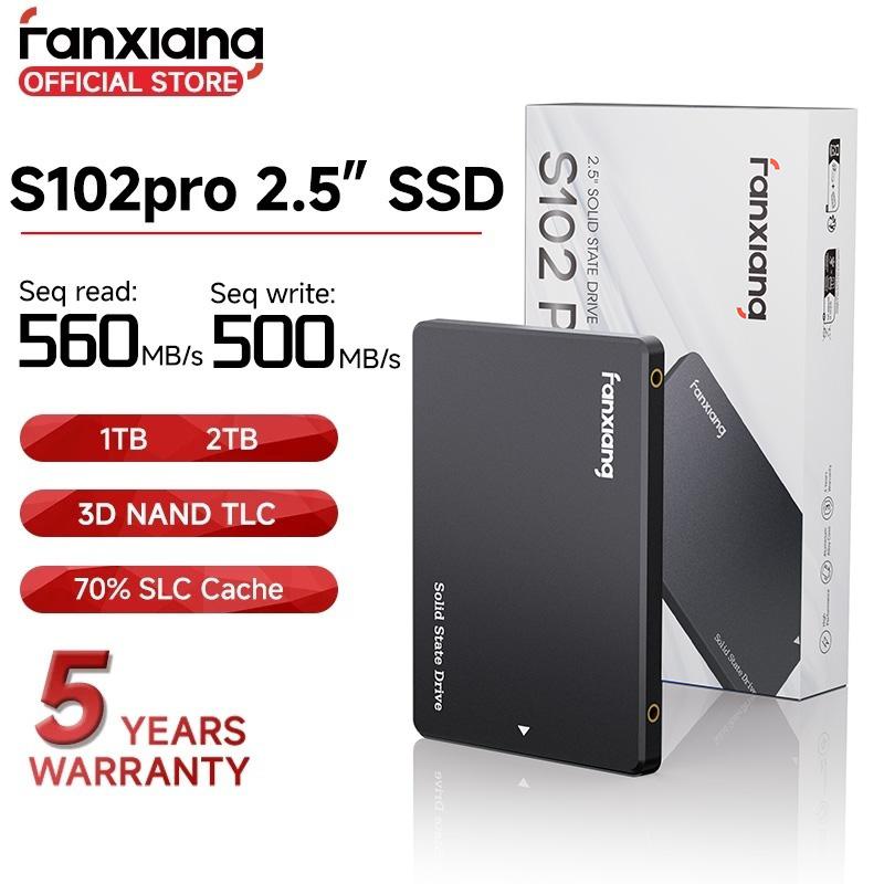Fanxiang S102Pro, SATA SSD Ổ cứng, Bộ đệm 70% SLC, 2,5 ", Có sẵn trong 1TB, 2TB và 500GB, Vỏ hợp kim nhôm, Thích hợp cho máy tính xách tay, PC và PS4
