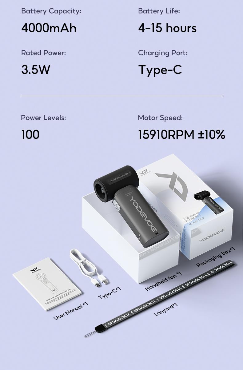 Yodevoe M02 Mini kipas 100 Gear Wind High-speed kipas angin Adjustable Turbo kipas tangan