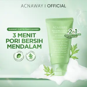 ACNAWAY Mugwort Clay to Foam Cleanser 2-in-1 – Sabun Cuci Muka & Masker Wajah Anti Jerawat | Bersihkan Komedo, Mengurangi Minyak, Menenangkan Kulit Sensitif
