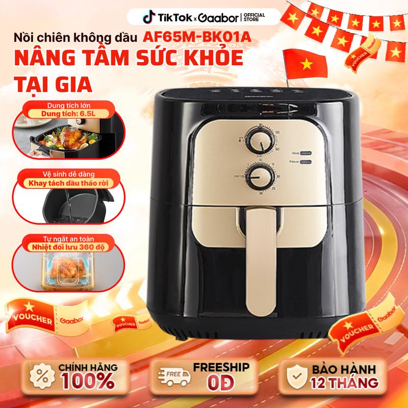Gaabor | Nồi chiên không dầu Gaabor AF65M-BK01A dung tích 6.5 lít dùng cho gà, vịt nguyên con dưới 1600g công suất 1400w lòng nồi chống dính điều khiển cơ học Nấu ăn cooker noi chien gaabor nướng lò nướng hấp sấy air fryer