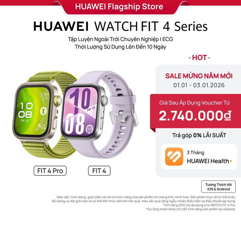 Đồng Hồ Thông Minh | HUAWEI WATCH FIT 4 Series | Mỏng Nhẹ | Thể Thao & Sức Khỏe | Lên Đến 10 Ngày Sử Dụng| ECG*