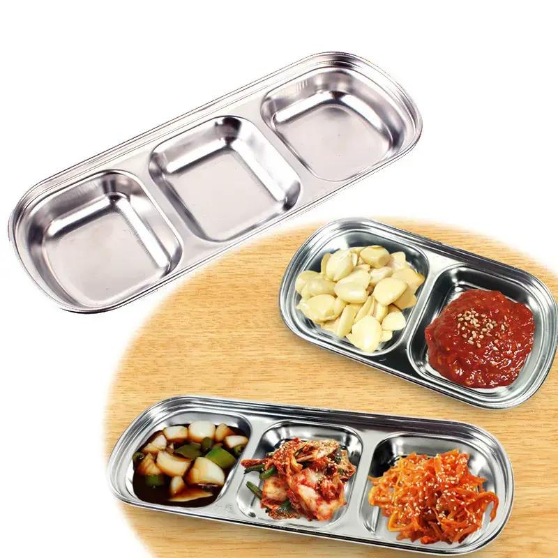 Khay Nước Chấm Inox 2-3 Ngăn Màu bạċ Kiểu Hàn Quốc, Đĩa đựnġ Nước Chấm Gia Vị…