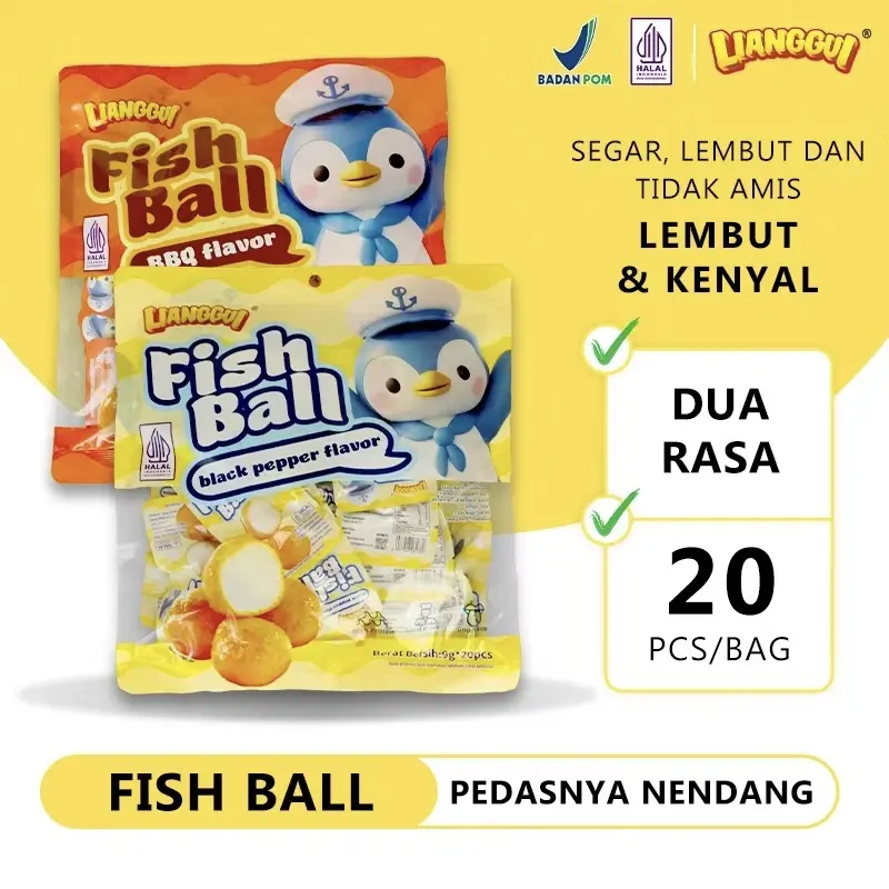 Lianggui Snack Fish Ball, Crab Stick - Cemilan Halal Seafood Siap Saji [180 Gr/20 Pcs @9 Gr]