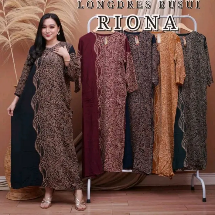 Daster longdress Riona lengan panjang kancing depan bahan rayon busui friendly Cuci Dingin regular