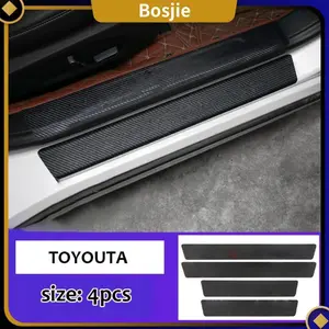 【Bosjie】4pcs Sticker Pelindung Sill Plate / Dengan merek dan logo / Stiker Pelindung Pijakan Lantai Pintu Mobil / Universal Carbon Fiber Car Door Step Sill Plate Mobil Sticker / Stiker Pelindung Pintu Mobil