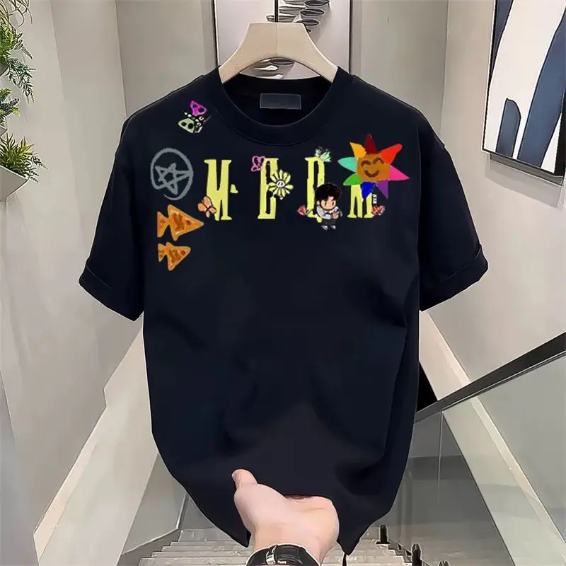 Summer casual cartoon letter print unisex pure cotton trendy T-shirt