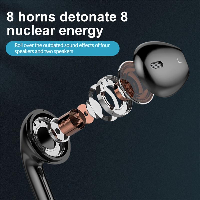 Tai nghe Bluetooth , dây đeo cổ từ tính, có mic, giảm tiếng ồn, âm trầm 8
