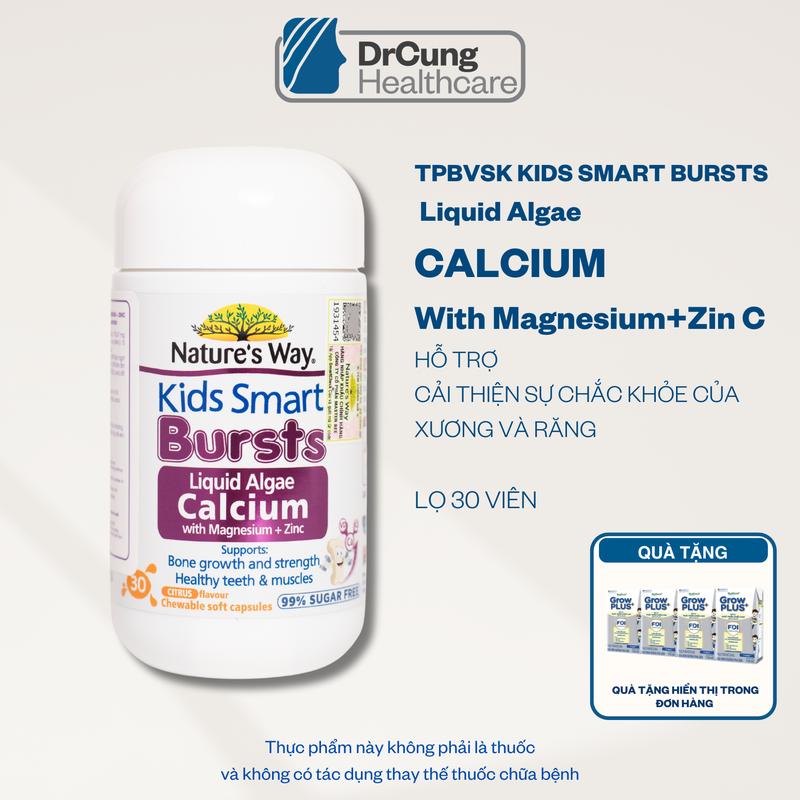 TPBVSK Nature's Way Kids Smart Bursts Liquid Algae Calcium with Magnesium+Zin C+D3K2 Lọ 30 viên Hỗ trợ bổ sung canxi tổ ong tảo biển đỏ Magie Zin C D3K2 dành cho trẻ MUA 1 LỌ TẶNG 1 VỈ SỮA GROW PLUS BẠC 110 ML