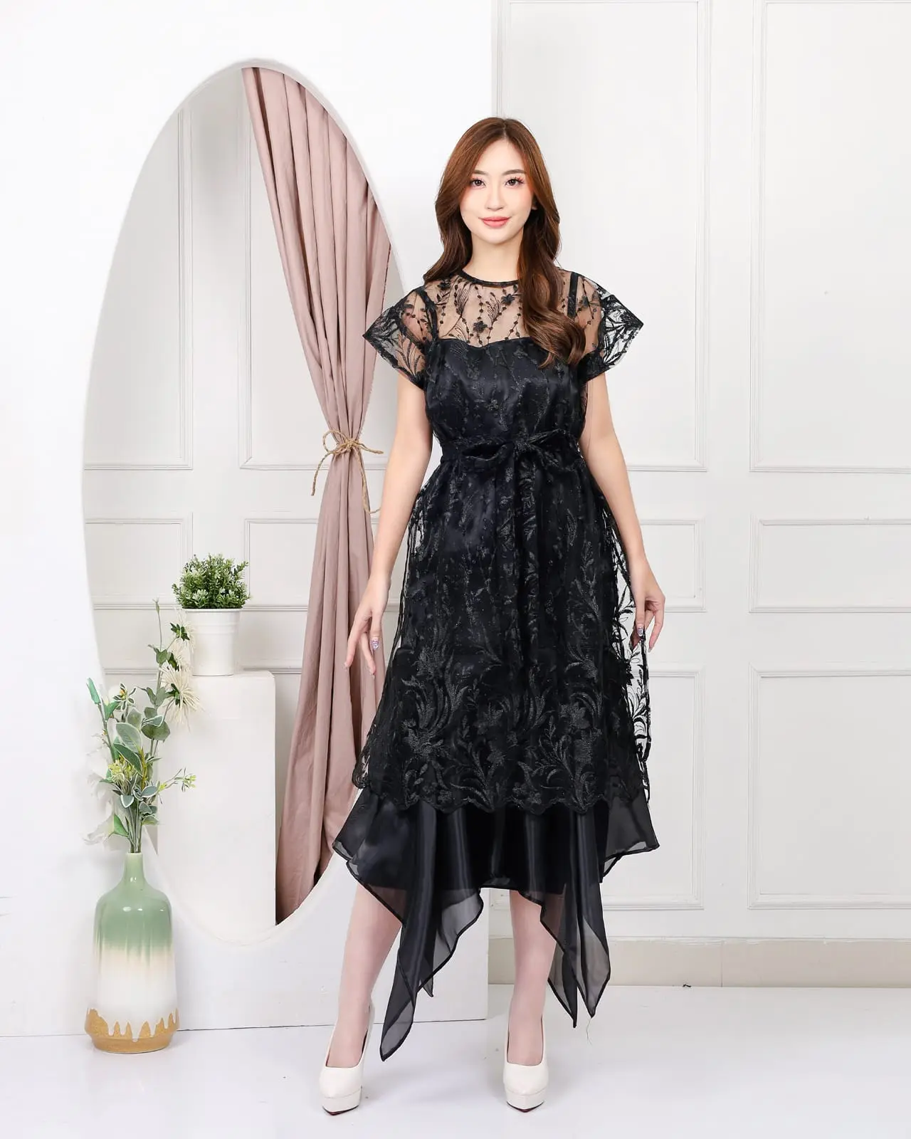Dress 2in1 CHRISCELLA ( Real Pict ) Outer + Inner 2 Ukuran 5 Opsi Warna Outfit Baju Pesta Cocok Untuk Hari Raya Elegan Mewah Bisa COD KR