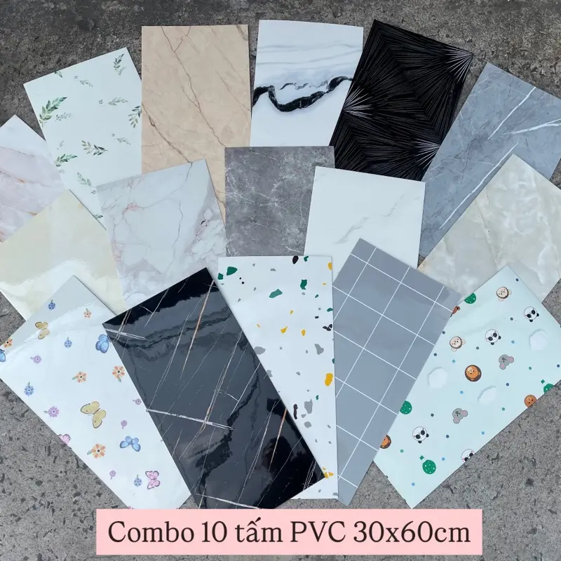 Combo 10tấm Xốp dán tường PVC Vân Đá, Hoa Văn (Size 30x60cm, Kho HCM)