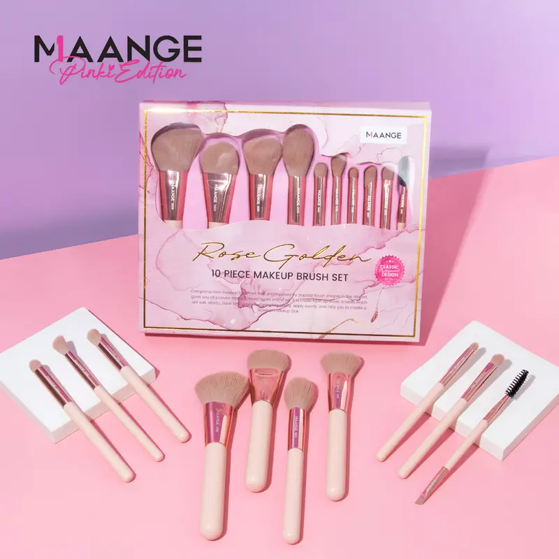 MAANGE PinkiEdition 10 Piece Daily Make up Brush Set + Box High Quality Brush Perfect for Gift MAG55075 6