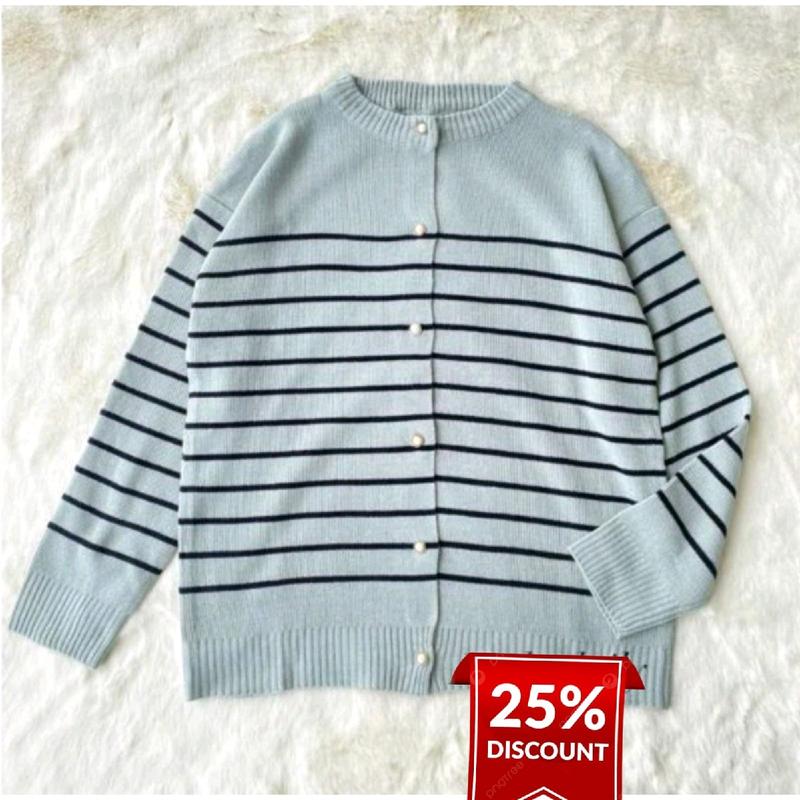 SWEATER RAJUT CARDIGAN KANCING MUTIARA cardigan stripe jumbo Nyaman Knitwear Wanita Outer 3