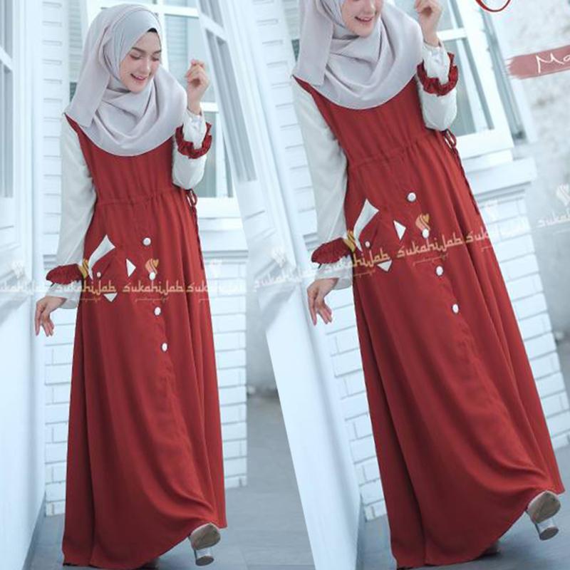 Laviona Maxy Dress Cantik Model Terbaru Lagi Buming Matt Crepe Premium Army Fit Kancing  Panjang  Nyaman  Simple  Casual 2