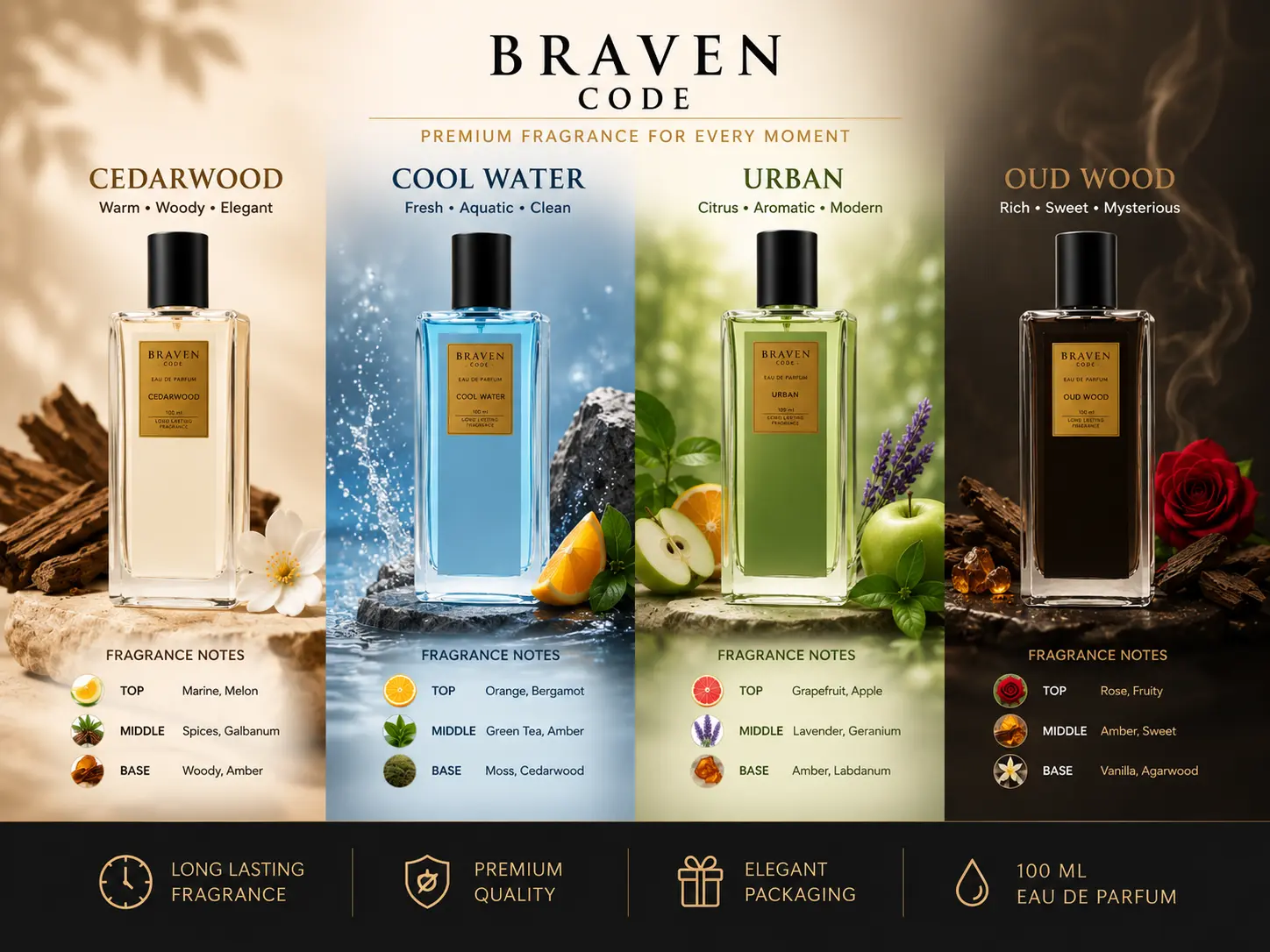 Braven Code Eau De Perfume Series 100ml Perfume Pria [TIDAK ADA BOX DAN VIAL HANYA PRODUK]