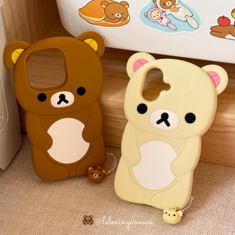 Ốp lưng iPhone gấu Rilakkuma 3D siêu dễ thương có móc chuông nhỏ, silicone mềm bao toàn thân chống sốc thời trang hot trend, phù hợp iPhone 4s/5/6/7/8/X/XR/XS/11/12/13/14/15/16/17/18 Plus / Pro / Pro Max toàn dòng