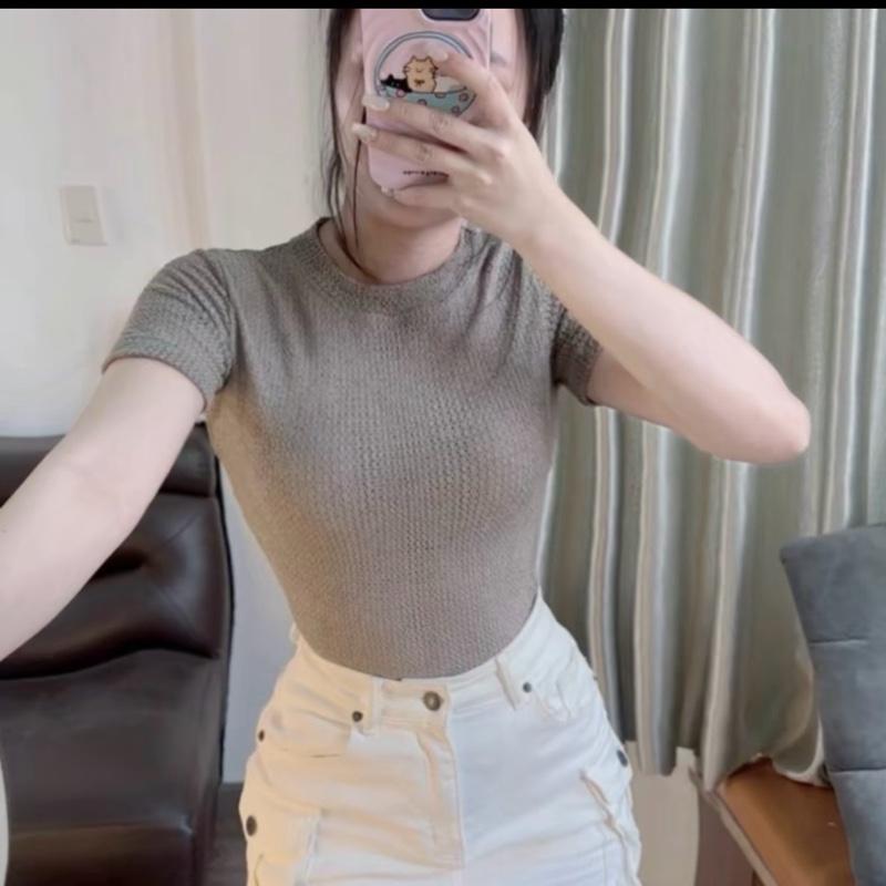 [A-35] ÁO REN BASIC CỔ TRÒN HOẠ TIẾT LEN LƯỚI  dáng baby tee mặc đi làm đi chơi sang chảnh