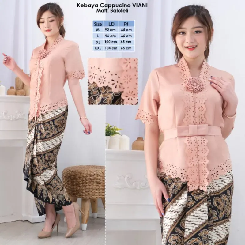 Atasan Kebaya encim modern katun laser cut Viani Kancing Pendek 4