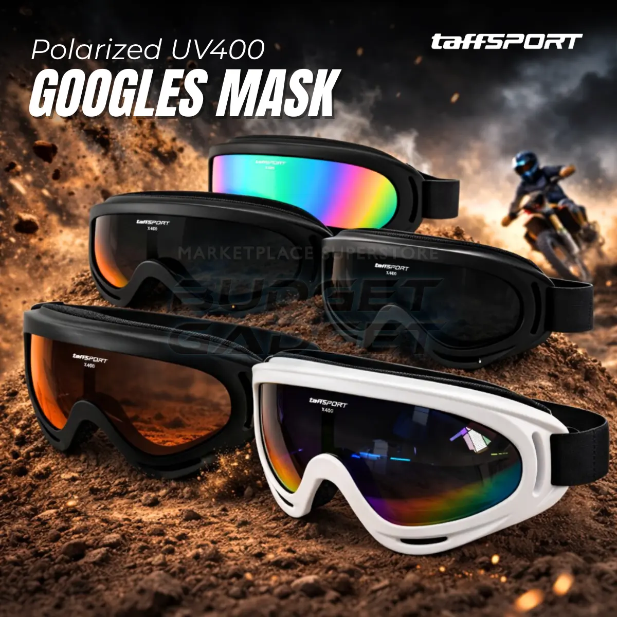 TaffSPORT Kacamata Googles Sport Pelindung Riding Olahraga SKI Anti UV400 Helm Masker Motor Trail Dustproof Goggles Glasses Sport