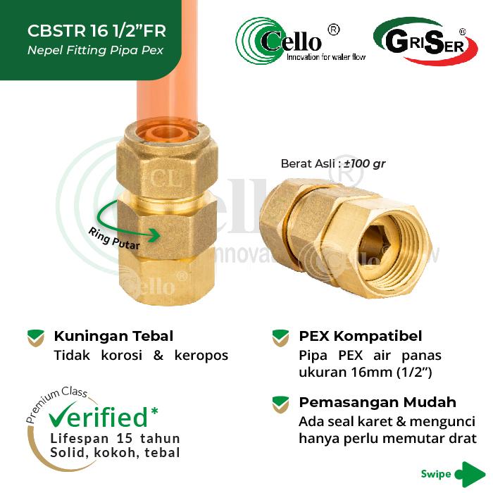 Gambar [Cello CBSTR-16x1/2"FR] Sok Lurus PEX 16mm ke Drat Dalam 1/2" Inch Kuningan | Fitting Pipa PEX Air Panas Water Heater | Union Compression dengan Ring Pengunci Tengah | Brass Female Thread Connector PEX dari Cello Sanitary Indonesia Kota Administrasi Jakarta Barat Tokopedia