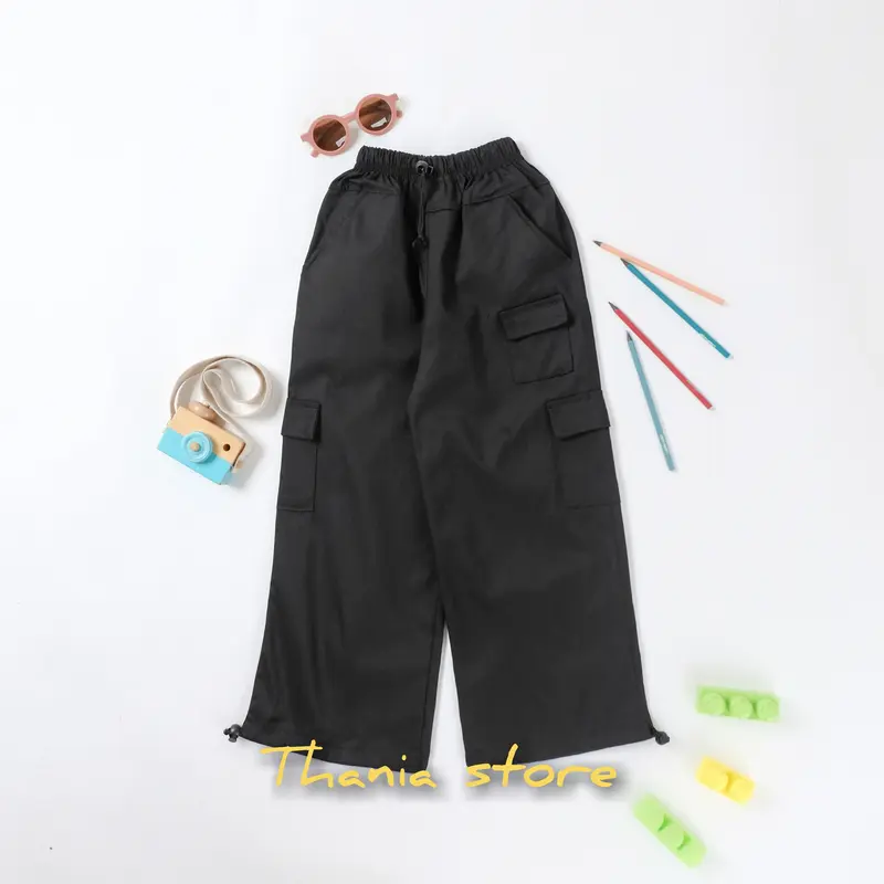 Paket 3pcs celana ROSE cargo anak perempuan Korean style usia 1-13 tahun katun Abu Hitam Pink Bunda 6