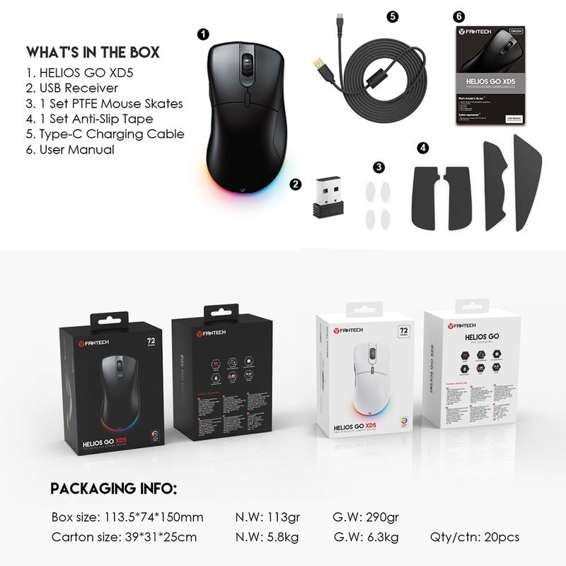 Fantech HELIOS GO XD5 Wireless Mouse Gaming RGB Dual Mode PIXART 3370 7