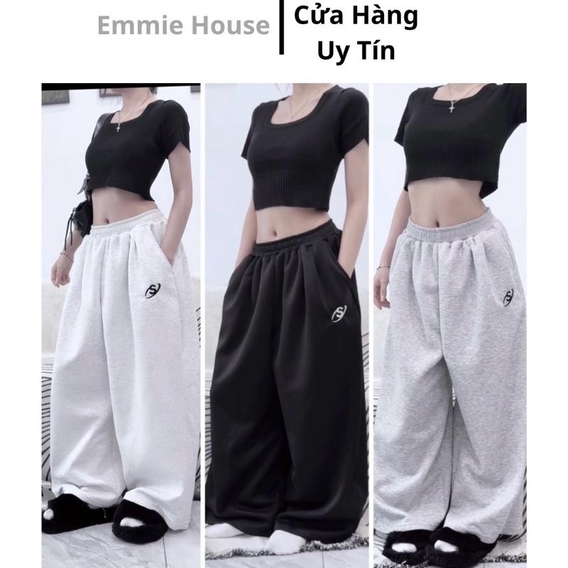 Quần Dài Ống Siêu Rộng Nỉ 2 Da Unisex Cạp Chun Co Giãn Siêu Hot 2025 EMMIE HOUSE Q1