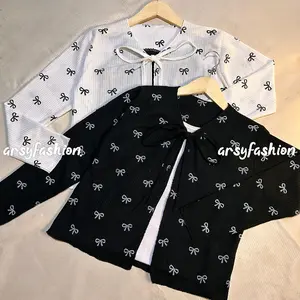 Cardigan Coquette Tali Pita - outer wanita Kardigan Casual Atasan Lengan Panjang Motif