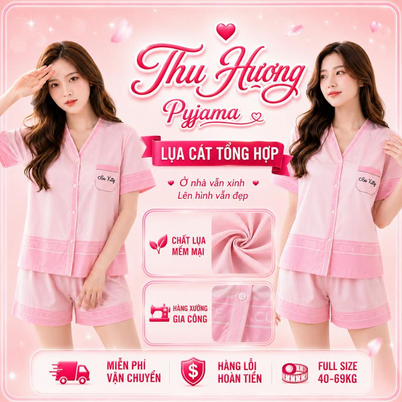 Bộ Đồ Pijama Mặc Nhà Quần Short Lụa Mềm Mịn Form Đẹp Dễ Mặc Full Size 40-69kg