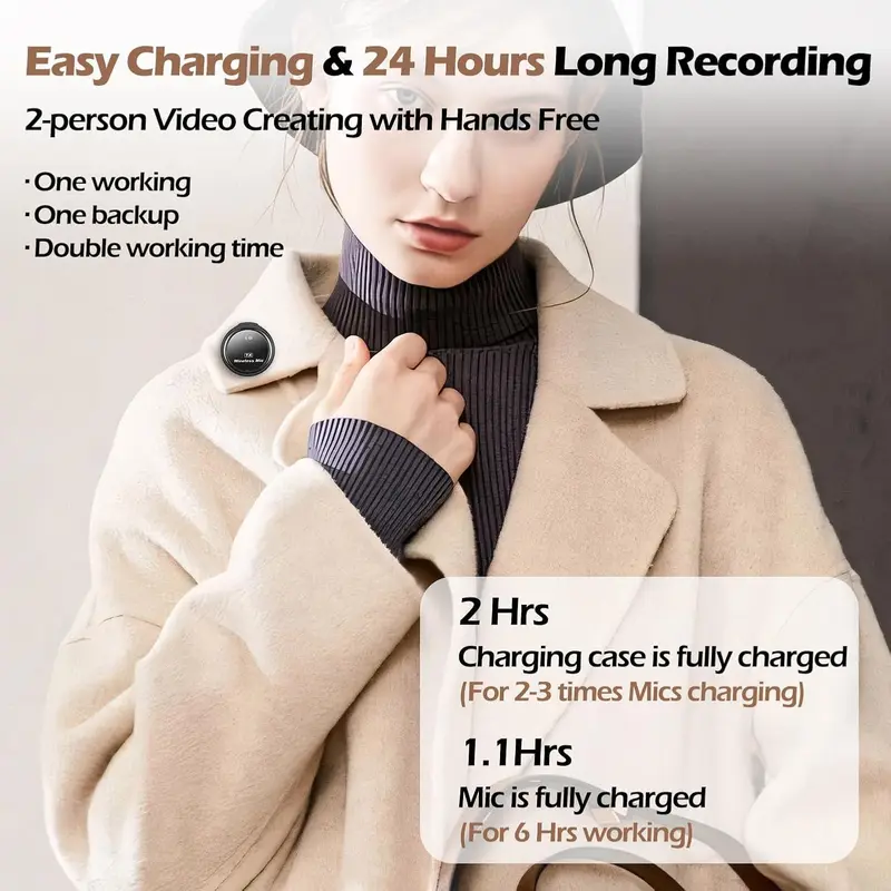 Wireless Lavalier Microphone, USB Rechargeable Wireless Microphone, Mini Microphone for Video Recording, Live Streaming Vlogging, YouTube, Audio 8