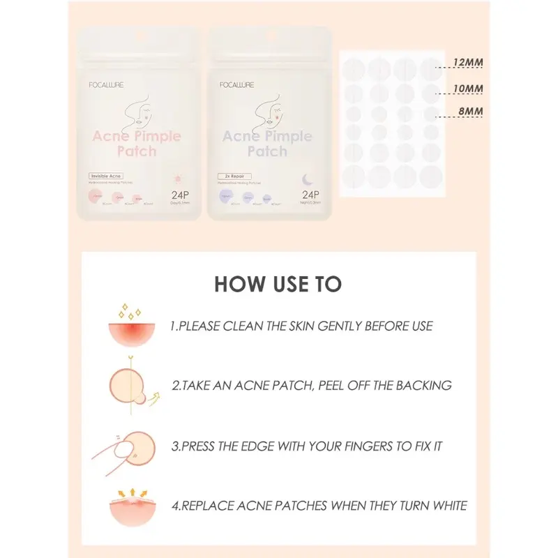 FOCALLURE Pimple Patch Day & Night - 24 Patch, Anti Inflamasi & Sterilisasi - Memudarkan, Merah 4