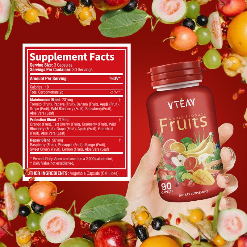 VTEAY Fruits Capsule 1 Kapsul Mengandung Lebih dari 20 Jenis Komponen Buah Formula Vegan Cocok untuk Semua Usia Nutrisi Inti dan Manfaat Kesehatan 90 Capsule