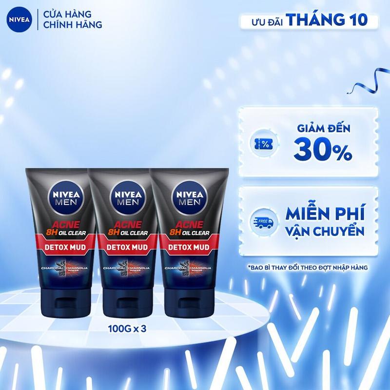 Bộ 3 Sữa Rửa Mặt NIVEA MEN Acne Oil Clear Bùn Khoáng Sạch Sâu (100 g) - 83940