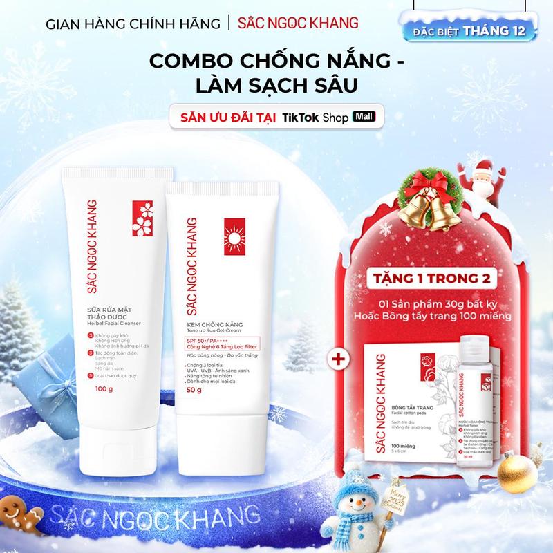 Kem Chống Nắng Sa Mạc Sắc Ngọc Khang 50G + Sữa Rửa mặt Thảo Dược 100g - Hỗ Trợ Dưỡng Sáng Nâng Tông Da Chống Lão Hóa Skincare Nữ