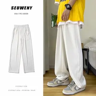 Men White Pants Korean Version Fashion Drape High-Quality Oversized Wide-Leg Men's Loose Straight Casual Street Ice Silk Pants Unisex