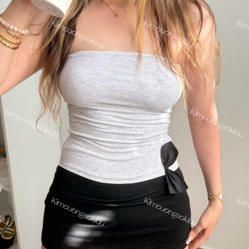 Kimcuongsokiuu Punni Tube Áo Ống Ôm Thắt Eo Hai Lớp Vải Co Giãn Nhẹ Tôn Dáng Nữ Tính Phong Cách Basic