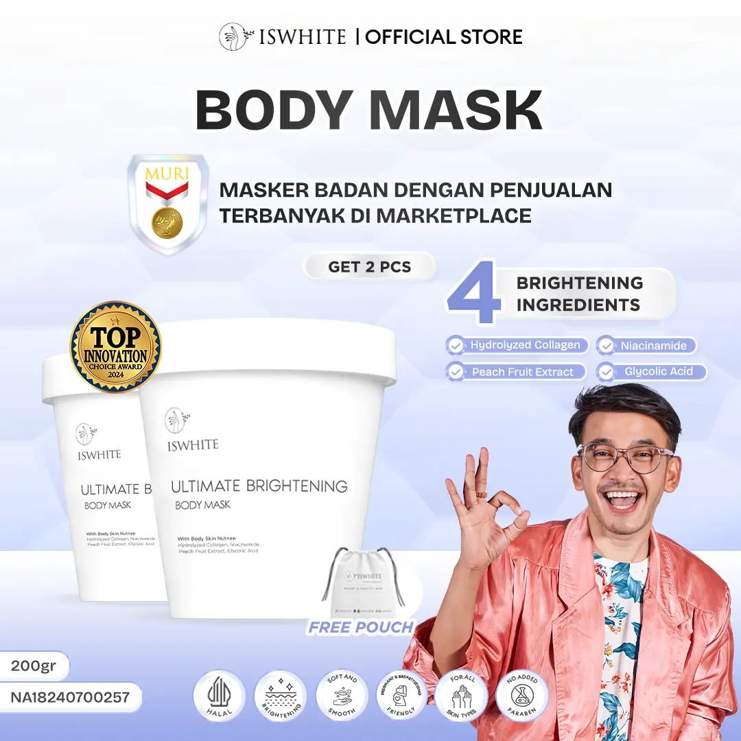 ISWHITE x RUBEN ONSU [GET 2 PCS BODY MASK] ISWHITE Perfect Ultimate Brightening Body Mask Package - Masker Badan Pemutih Tubuh yang Mampu Mencerahkan dan Meratakan Warna Kulit serta Menghilangkan Jerawat Punggung BPOM Halal