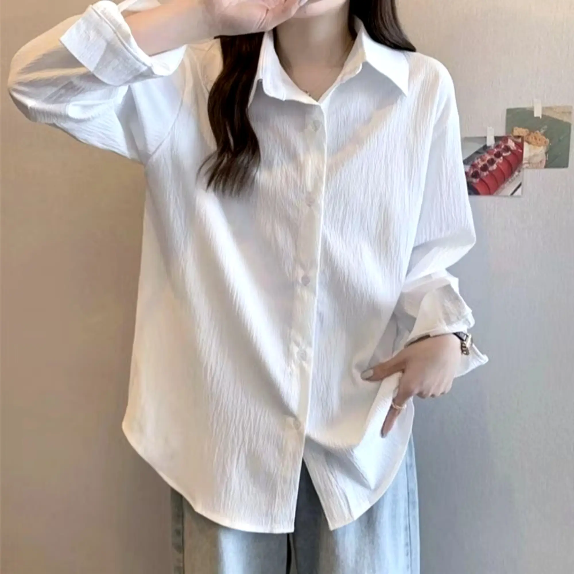 Baju Atasan Putih Wanita Kekinian Cantik Kemeja Basic Formal Olibia Bahan Crinkle Airflow
