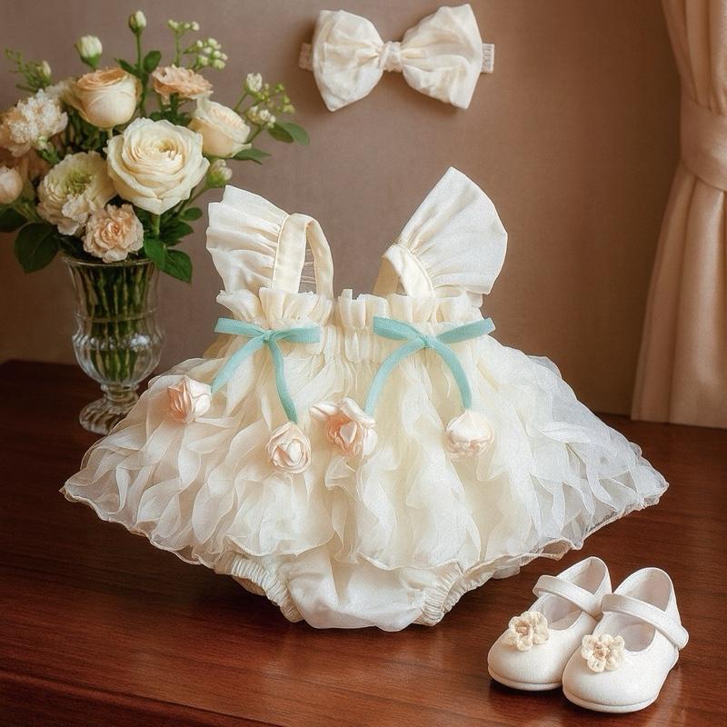 Body Váy Kem Lượn Sóng Cánh Tiên Lượn Sóng Đính Hoa Cho Bé Gái 3-12kg Chất Liệu Thô Cotton 100% Sắc Hoa Nổi Thoáng Mát An Toàn Cho Da Bé Yêu