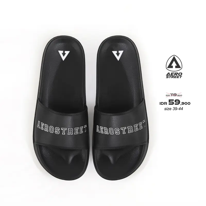 Aerostreet 39-44 Prime Hitam Hitam - Sandal Sendal Selop Slip On Casual Pria Wanita Aero Street BAAAA 0