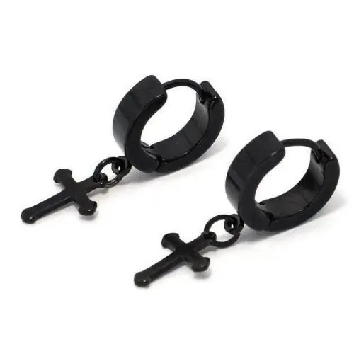 1 Pasang Anting Salib Jepit/Catok Hitam Earrings Silver 1