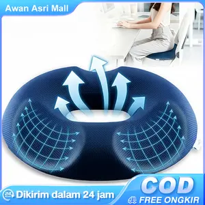 Bantal kursi busa memori bentuk donat, bantal kursi beludru kristal untuk mencegah wasir, artefak pembelajaran kantor, bantal terapi tulang ekor