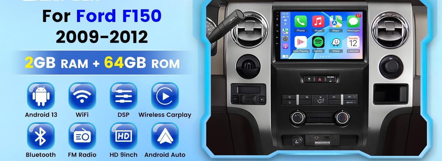 Car Stereo Radio For Ford F-150 F150 2009 2010 2011 2012 With Wireless Carplay Android Auto, 4 64G 9 Inch HD IPS Thouch Screen Bluetooth Radio With