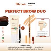 Gambar [PERFECT BROW DUO] browie Henna Alis + Kuas 2in1 + Ring Mixing + All in One Perfecting Concealer Pen + FREE Cermin | Eyebrow Gel Waterproof & Longlasting - Dark Brown  dari browieofficial Kota Cirebon 1 Tokopedia