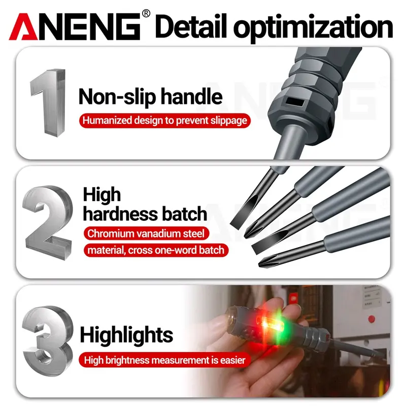 ANENG Obeng Tespen Tester Pen With Duel LED indicator Plus Cross - B05 3