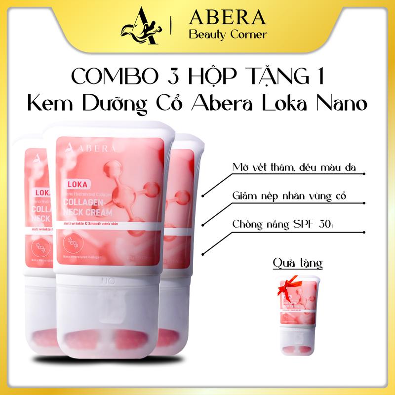   3 HỘP  Kem Dưỡng Cổ Mờ Thâm Loka Nano | Sáng Da Vùng Cổ Giảm Nếp Nhăn Nâng Tone Chống Nắng SPF 30+ | Abera Loka Nano 